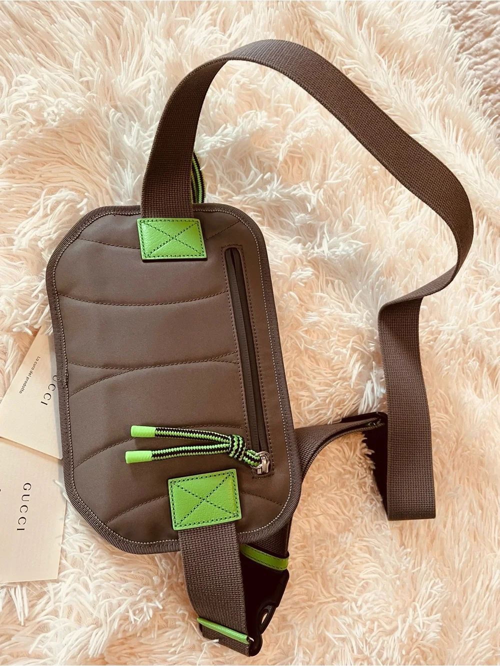 Red Leather Crossbody Belt Bag with Neon Green Accents